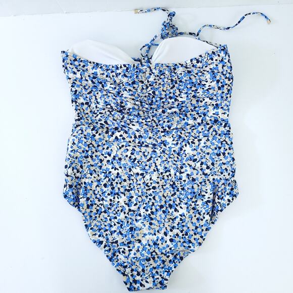 MICHAEL Michael Kors One Piece Swimsuit Monokini Size 10 Blue Tan Floral Ditzy - Picture 2 of 8